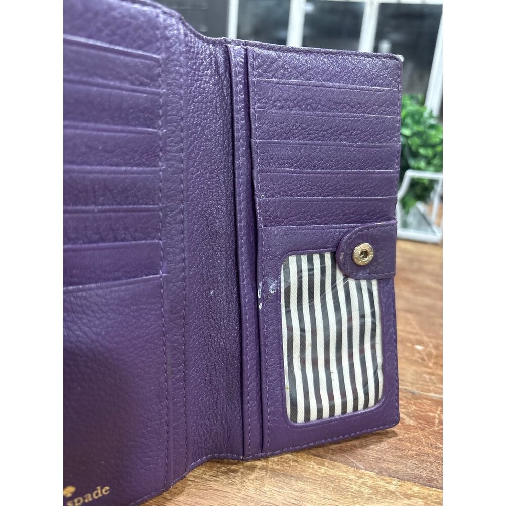 Kate Spade New York Purple Leather Wallet With Zip Pocket & Card Slots - Picture 4 of 8